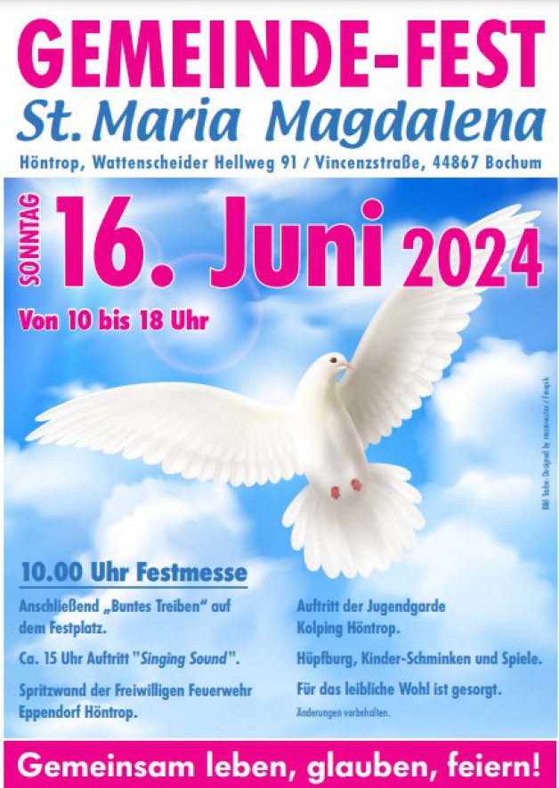 Gemeinde-Fest in St. Maria Magdalena am 16.Juni 2024  –  Beginn der Festmesse schon um 10:00 Uhr!